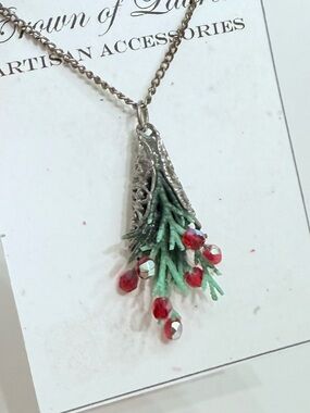 Handcrafted Green & Red Botanical Pendant Necklace